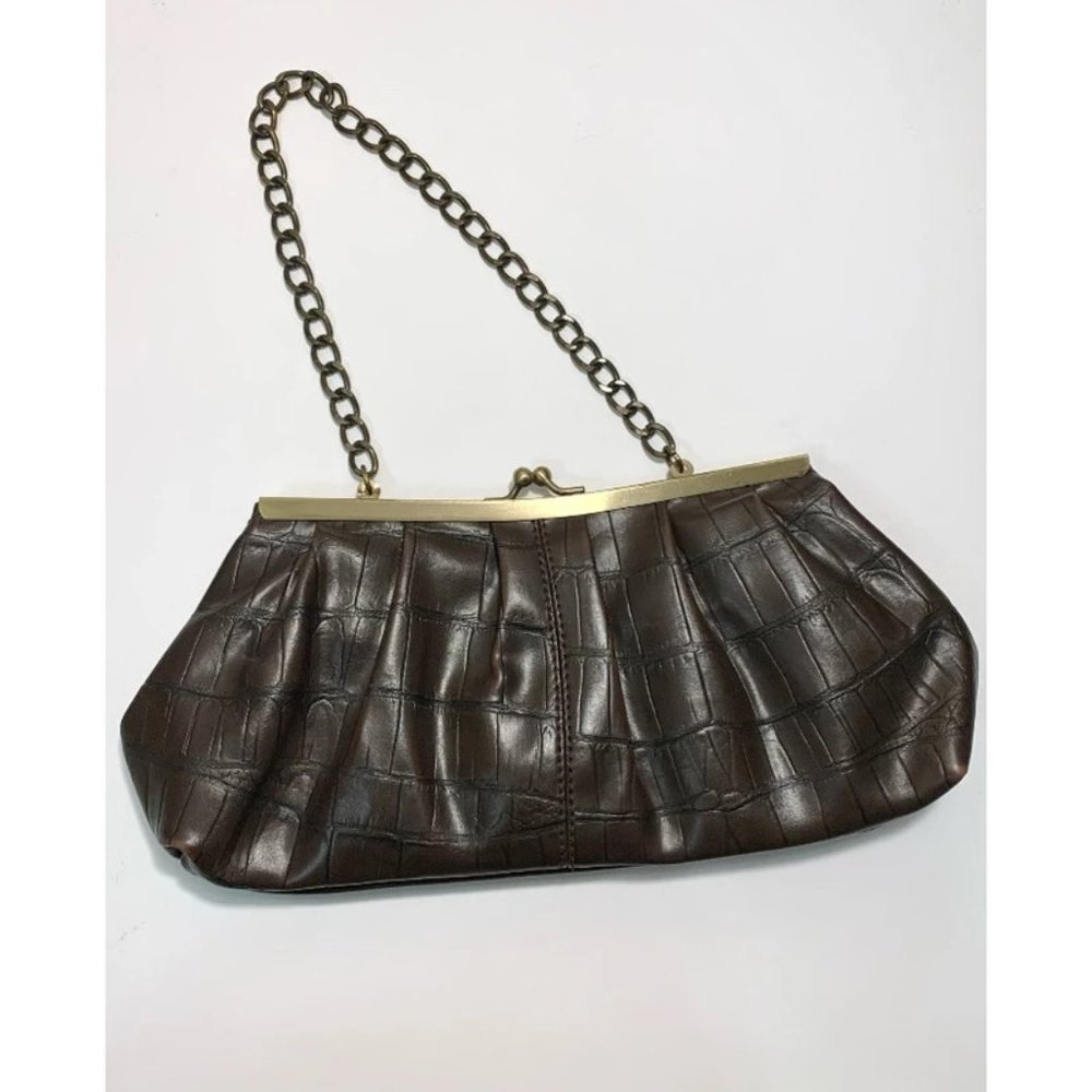Tommy Hilfiger Y2K Brown Vegan Leather Crocodile Small Chained Handbag